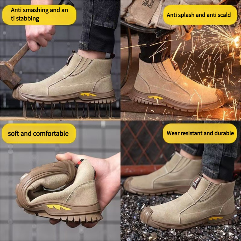 (🤜Work Hard for 5+ Years) Men's Anti-Smash Anti-Puncture Comfortable Lightweight Work Boots Waterproof Breathable Hiking Boots