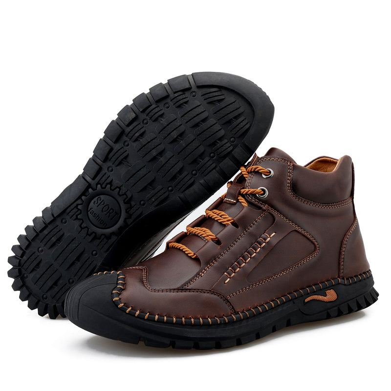 (⏰Limited Time Sale 70% OFF 🔥)Men’s Genuine Leather Hiking Boots Outdoor Casual Shoes Durable Hand-Stitched Wide Toe Work Ankle Support Walking Sneakers