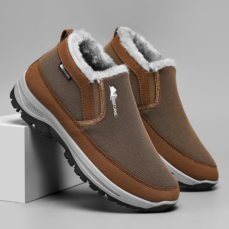 Men’s Warm Slip-On Winter Ankle Boots – Water-Repellent Upper, Windproof, Non-Slip Rubber Sole