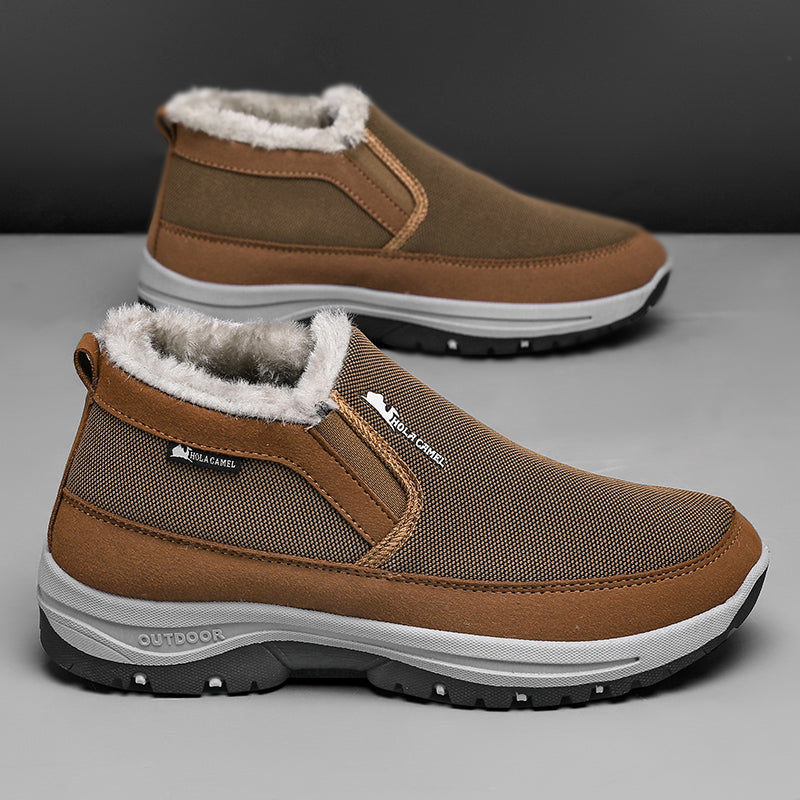 Men’s Warm Slip-On Winter Ankle Boots – Water-Repellent Upper, Windproof, Non-Slip Rubber Sole