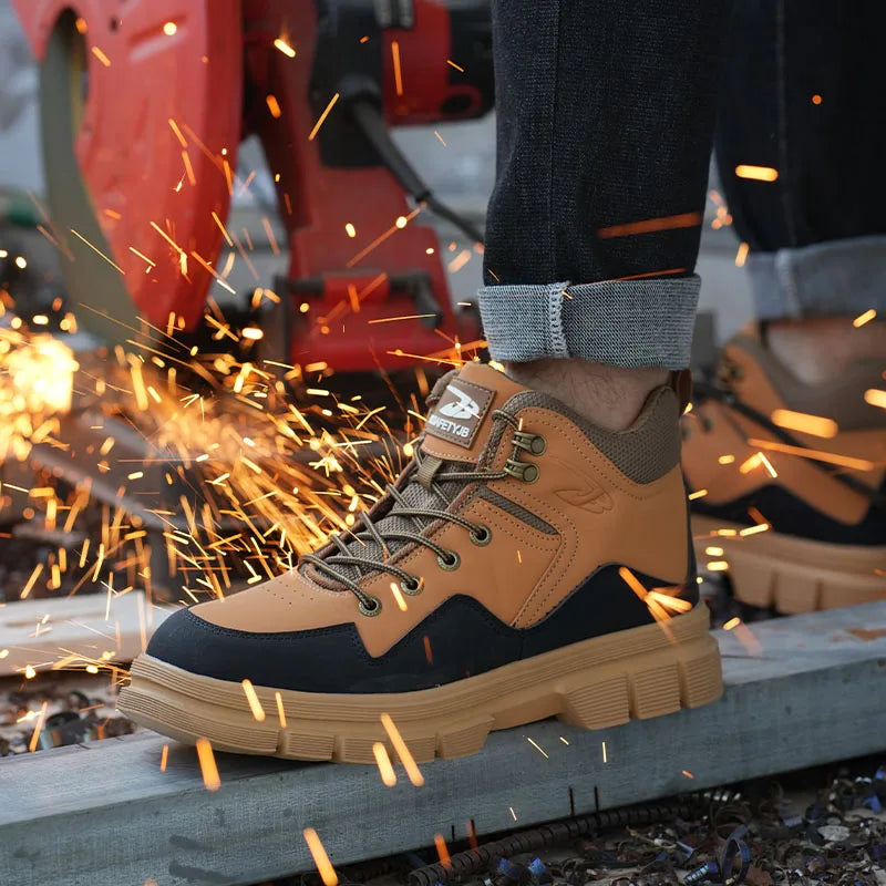 Men’s Steel Toe Outdoor Boots Work Boots Motorcycle Boots – Safety ,Indestructible, Anti-Smash, Puncture-Proof, Waterproof